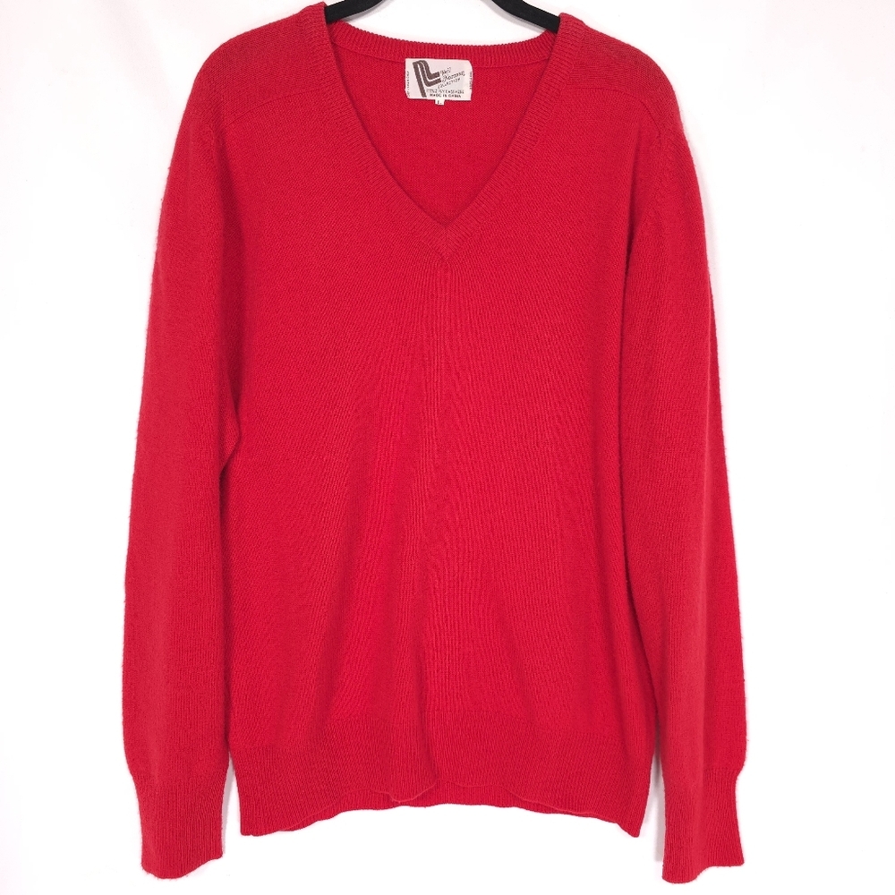 Neil Norman COLLECTION Size L 100% 2-ply CASHMERE Sweater Red‎ Knit 564 Vintage